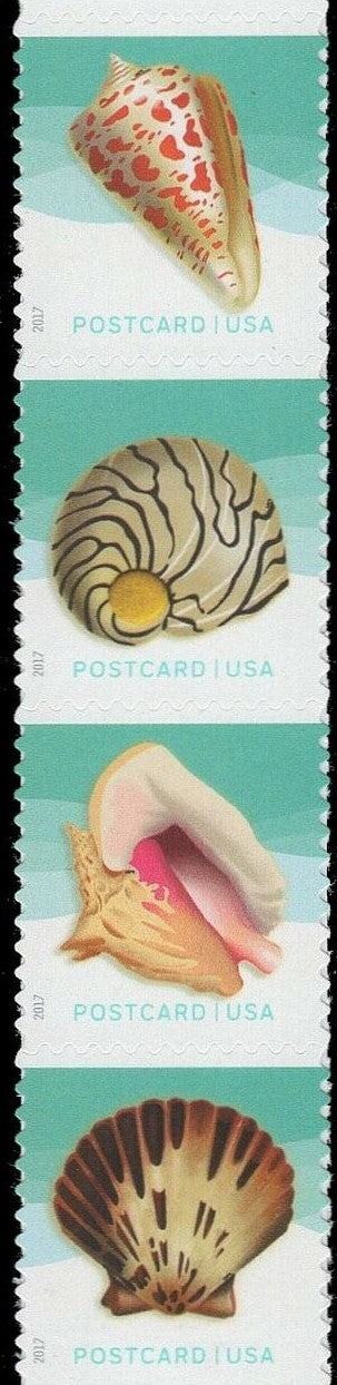 2017 Sea Shells Strip of 4 Postcard Forever (34c) Postage Stamps - MNH, OG - Sc#5163- 5166