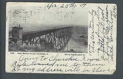 VEGAS - Posted 1907 Fort Dodge, IA, Great Western Bridge Postcard - FK205