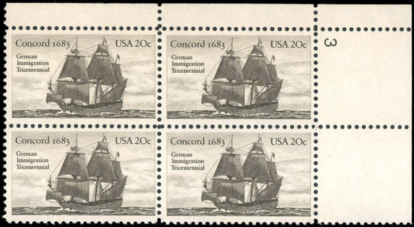 1983 Concord 1683 Plate Block Of 4 20c Postage Stamps - Sc 2040 - MNH - CW484a