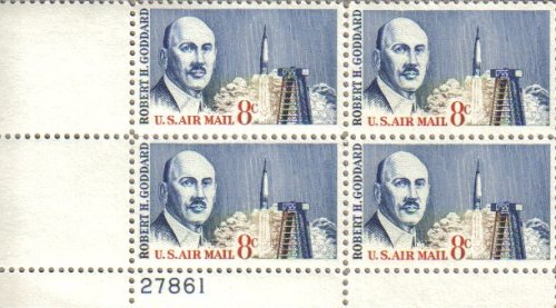 1964 ROBERT H GODDARD Plate Block of 4 8c Airmail Postage Stamps  - Sc# C69 -  MNH,OG