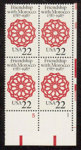 1987 Friendship With Morocco Plate block of 4 22c Postage Stamps Scott 2349 - MNH - CW450a