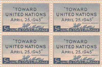 1945 United Nations Peace Conference Block of 4  5c  Postage Stamps  Sc# 928 -  MNH,OG