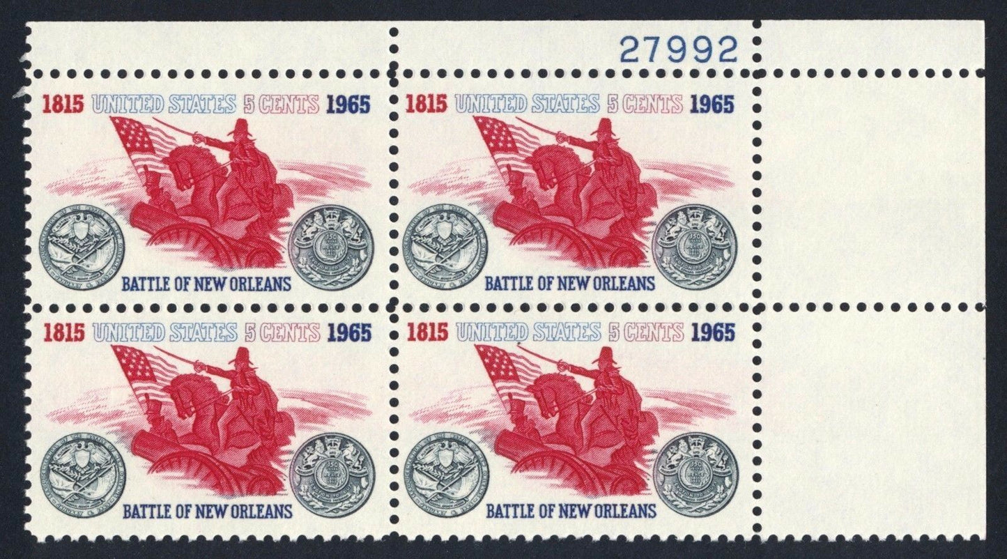 1965 Battle Of New Orleans Plate Block Of 4 5c Postage Stamps - MNH, OG - Scott 1261`- CX268