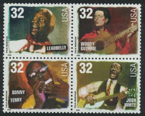 1998 Folk Musicians Block Of 4 32c Postage Stamps - Scott 3212-3215 - MNH, OG - CW317a