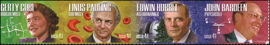 2008 American Scientists Cori, Pauling, Hubble, Bardeen Strip Of 4 41c Postage Stamps - Scott 4224-4227 - DR136