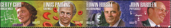 2008 American Scientists Cori, Pauling, Hubble, Bardeen Strip Of 4 41c Postage Stamps - Sc# 4224-4227 - DR136