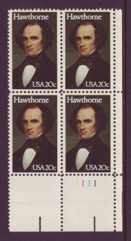 1983 Nathaniel Hawthorne Plate Block of 4 20c Postage Stamps Scott 2047 - MNH - CW477a