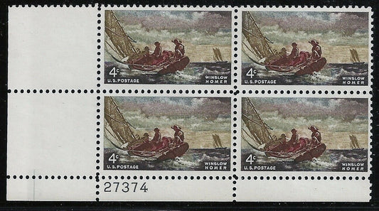 1962  Winslow Homer Plate Block of 4 4c Postage Stamps - Scott 1207 -  MNH,OG