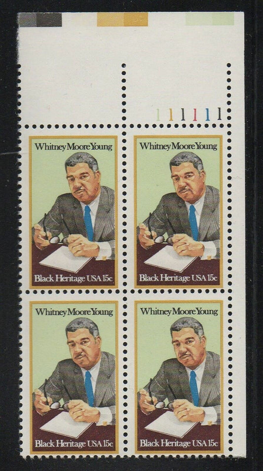 1981 - Whitney Moore Young Plate Block Of 4 15c Postage Stamps - Scott - 1875 - MNH, OG - CX855