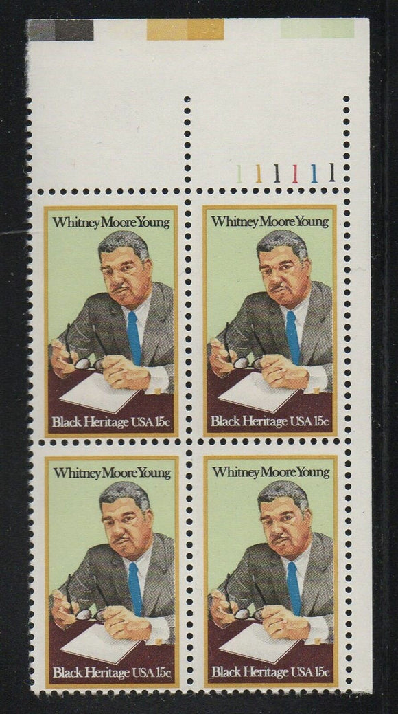 1981 - Whitney Moore Young Plate Block Of 4 15c Postage Stamps - Sc# - 1875 - MNH, OG - CX855