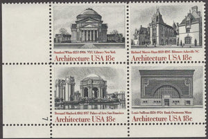 1981 Architecture Plate Block Of 4 18c Postage Stamps - Sc# 1928-1931 - MNH, OG - CW12a