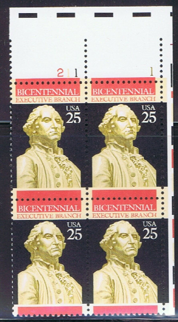 1989 Executive Branch Plate Block of 4 25c Postage Stamps - MNH, OG - Sc# 2414