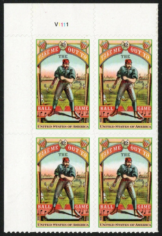 2008 Take Me Out To The Ball Game Plate Block Of 4 42c Postage Stamps - Scott 4341 - MNH, OG - DC142