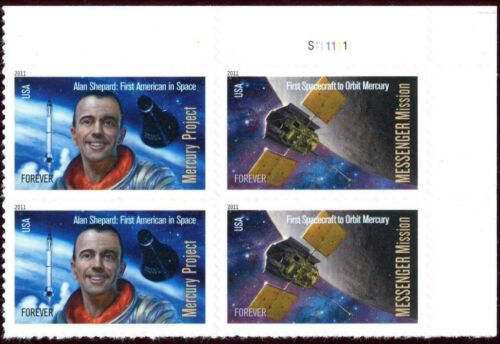 2011 Space Firsts Plate Block of 4 "Forever" Postage Stamps - MNH, OG - Scott 4527-4528