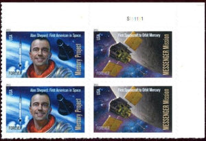2011 Space Firsts Plate Block of 4 "Forever" Postage Stamps - MNH, OG - Sc# 4527-4528