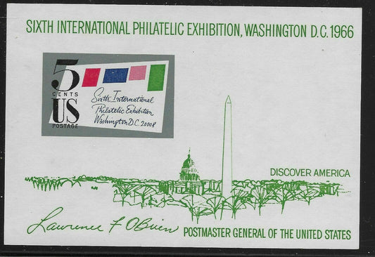 1966 SIPEX Philatelic Exhibition Souvenir Sheet 5c Postage Stamp - MNH, OG - Scott 1311