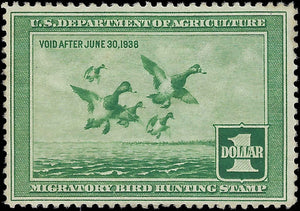 VEGAS - 1937 - ScottRW4 Federal Duck Stamp, MH ~ 1/2 Gum Remaining