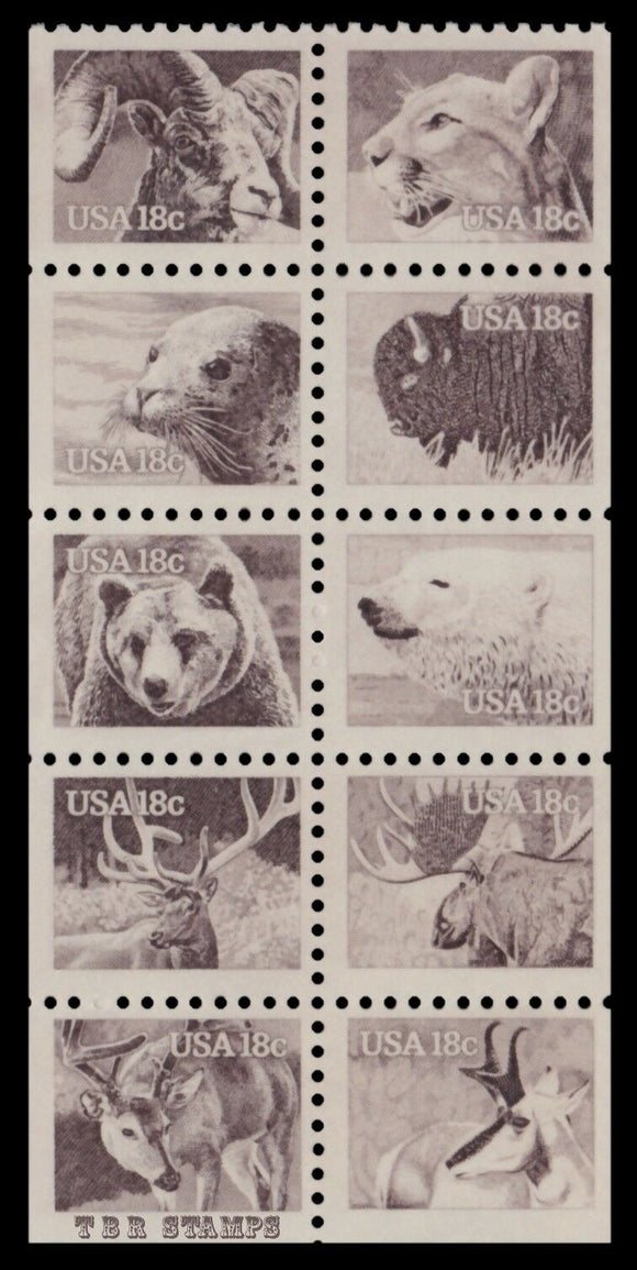 1981 USA Wildlife Stamp Booklet Pane - 10 18c Stamps - MNH, OG - Scott# 1889 - CX400