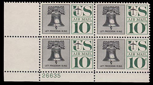 USA 1960 Liberty Bell Plate Block of 4 10c Airmail Postage Stamps - Scott C57 - MNH,OG