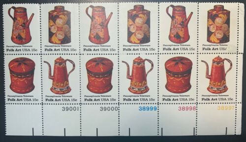 1979 Folk Art Plate Block Of 12 15c Postage Stamps - Sc# 1775-1778 - MNH, OG - CW29a
