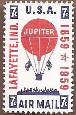 1959 l Lafayette Jupiter  Balloon Single 7c Airmail Postage Stamp  - Scott C54 - MN,OG