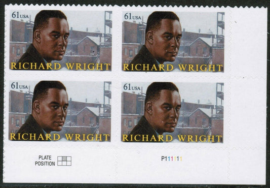 2009 Richard Wright Plate Block Of 4 61c Postage Stamps - Scott 4386 - MNH, OG - DC133