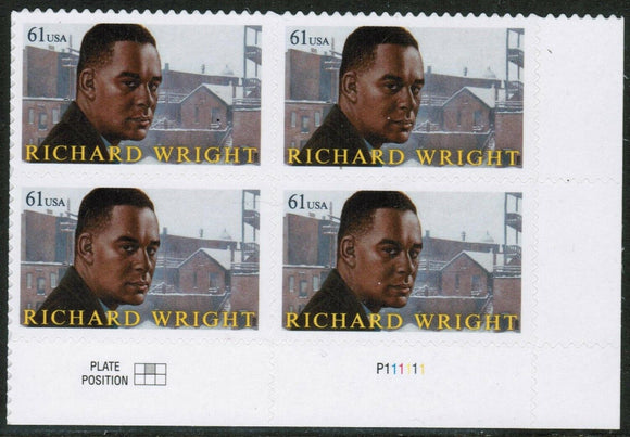 2009 Richard Wright Plate Block Of 4 61c Postage Stamps - Sc# 4386 - MNH, OG - DC133