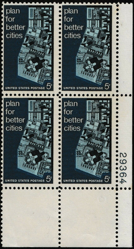 1967 Plan For Better Cities Plate Block of 4 5c Postage Stamps - MNH, OG - Scott 1333
