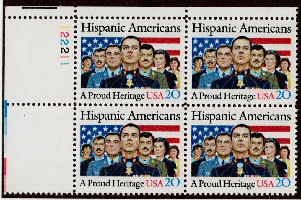 1984 Hispanic Americans Plate Block of 4 20c Postage Stamps - MNH, OG - Scott 2103