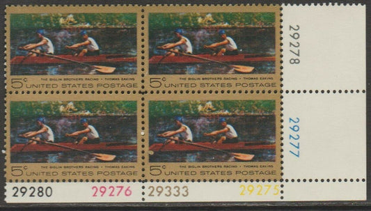 1967 Biglin Brothers Racing Plate Block Of 4 5c Postage Stamps - MNH, OG - Scott 1335`- CX231