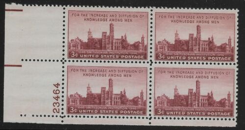 1946 Smithsonian Institution Plate Block of 4 3c Postage Stamps - MNH, OG - Scott 943