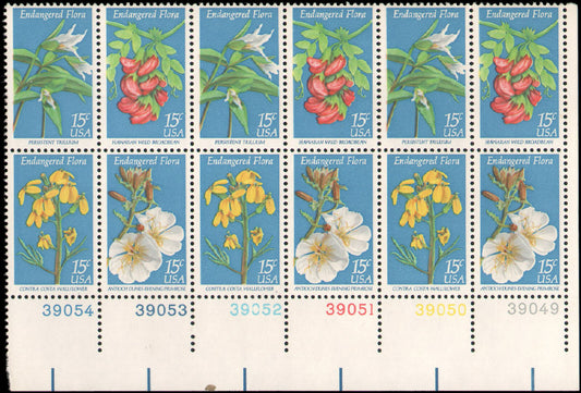 1979 Endangered Flora Plate Block of 12 15c Postage Stamps - MNH, OG - Scott 1783-1786