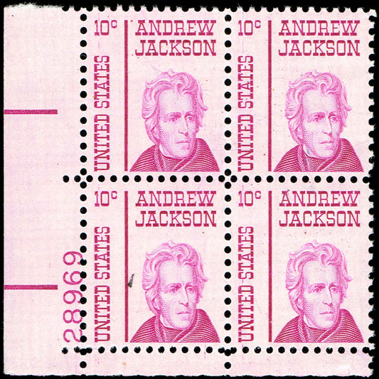 1965-78 - Andrew Jackson Plate Block Of 4 10c Postage Stamps - Scott 1286 - MNH, OG - CX487