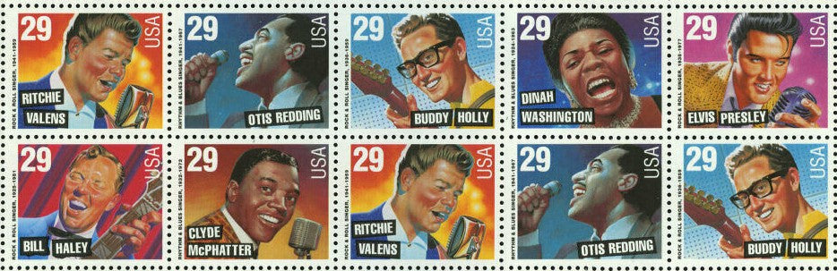 1993 Rock & Roll Block Of 10 29c Postage Stamps - Scott 2724-2730 - MNH, OG - CW281a