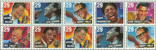 1993 Rock & Roll Block Of 10 29c Postage Stamps - Scott 2724-2730 - MNH, OG - CW281a