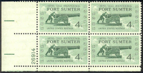 1961-65 - Ft Sumter Civil War Plate Block of 4 4c Postage Stamps - Scott 1178 - MNH, OG - CX498