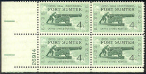 1961-65 - Ft Sumter Civil War Plate Block of 4 4c Postage Stamps - Sc# 1178 - MNH, OG - CX498
