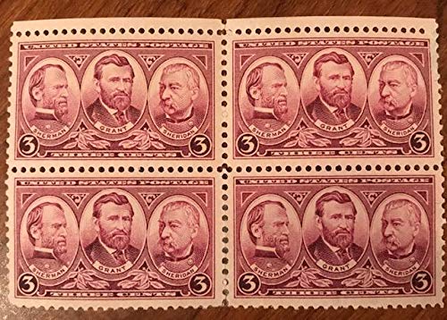1936 Sherman-Grant-Sheridan Block 4 3c Postage Stamps  - Scott 787 - MNH,OG