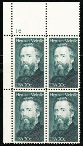 1984 Herman Melville "Moby Dick" Plate Block of 4 20c Postage Stamps - MNH, OG - Scott 2094