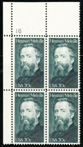 1984 Herman Melville "Moby Dick" Plate Block of 4 20c Postage Stamps - MNH, OG - Sc# 2094