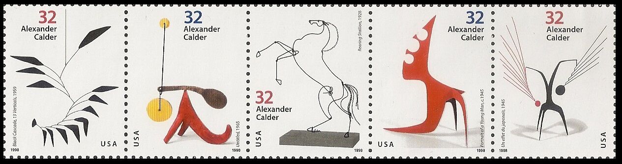 1998 Alexander Calder Artist Strip Of 5 32c Postage Stamps Scott 3198-3202 - MNH, OG - CW230