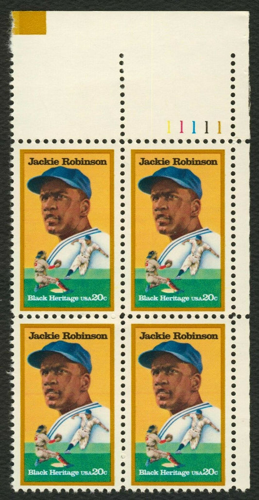 1982 Jackie Robinson Plate Block Of 4 20c Stamps Scott 2016 - MNH, OG - CX862