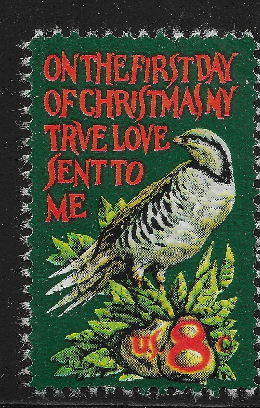1971 -Christmas Partridge - Single 8c Postage Stamp - Scott 1445 - MNH, OG - CW298d