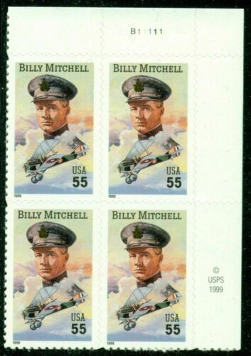 1999 Gen. William Mitchell Plate Block of 4 55c Postage Stamps - MNH, OG - Sc# 3330