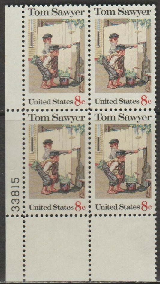 1972 - Tom Sawyer Plate Block of 4 8c Postage Stamps - Scott 1470 - MNH, OG - CX514