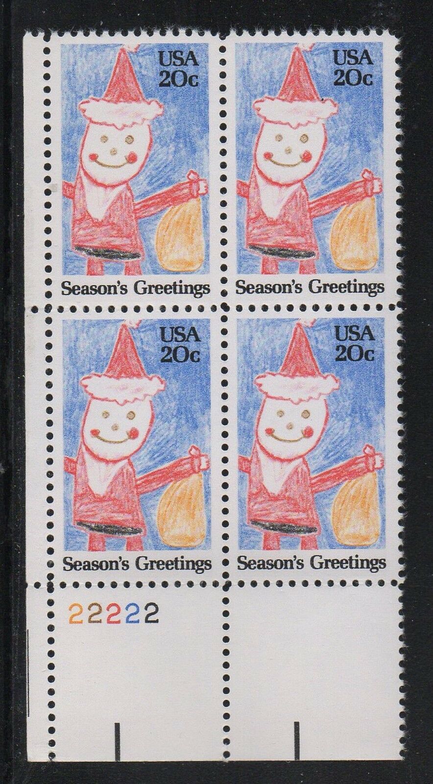 1984 Christmas Santa Claus Plate Block of 4 20c Postage Stamps Scott 2108 - MNH, OG - CX887
