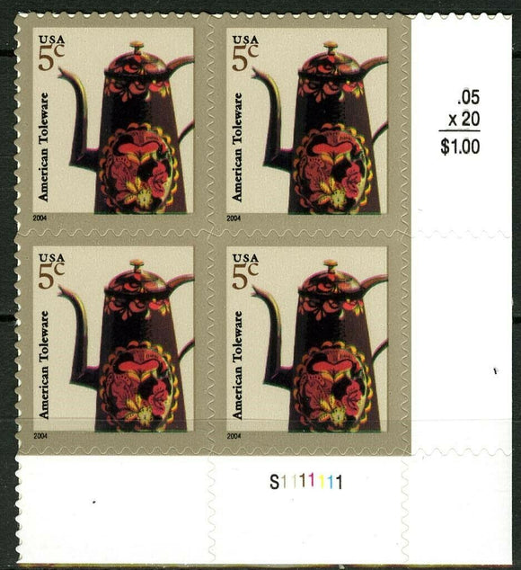 2004 American Toleware Block Of 4 5c Postage Stamps - Sc# 3756 - MNH, OG - CX26a