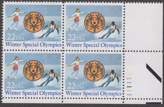 1985 Winter Special Olympics Plate Block of 4 22c Postage Stamps - Scott 2142 - MNH, OG