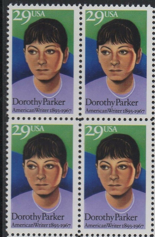 1992 Dorothy Parker Writer Block of 4 29c Postage Stamps - MNH, OG - Scott 2698 - BC31a