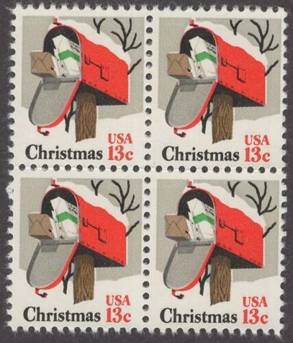 1977 Christmas Mailbox Block Of 4 13c Postage Stamps - Sc 1730 - MNH - CW490a